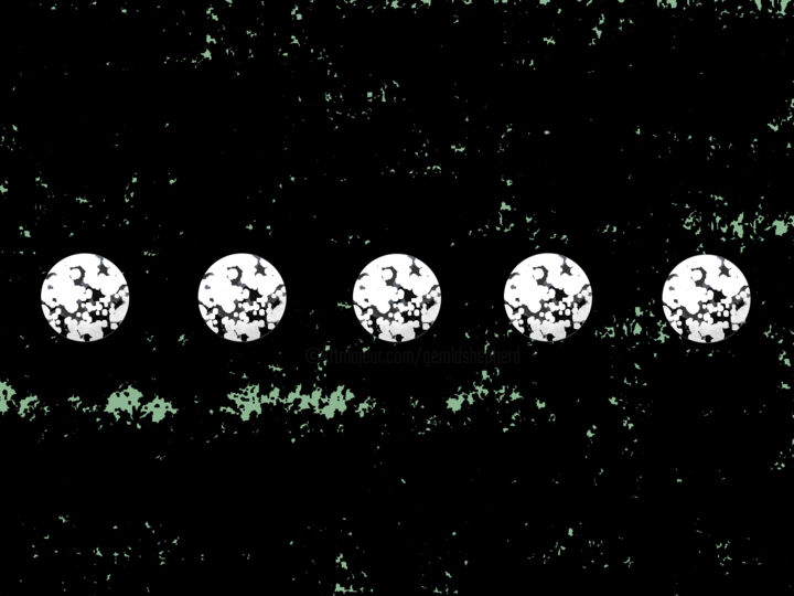 「Multiple Moons」というタイトルのデジタルアーツ Gerald Shepherd F.F.P.S.によって, オリジナルのアートワーク, デジタル絵画