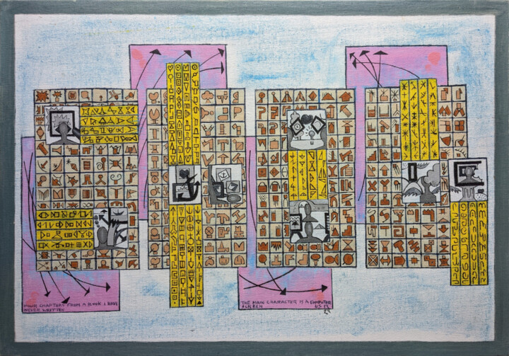Painting titled "Four Chapters From…" by Gerald Shepherd F.F.P.S., Original Artwork, Acrylic Mounted on Cardboard