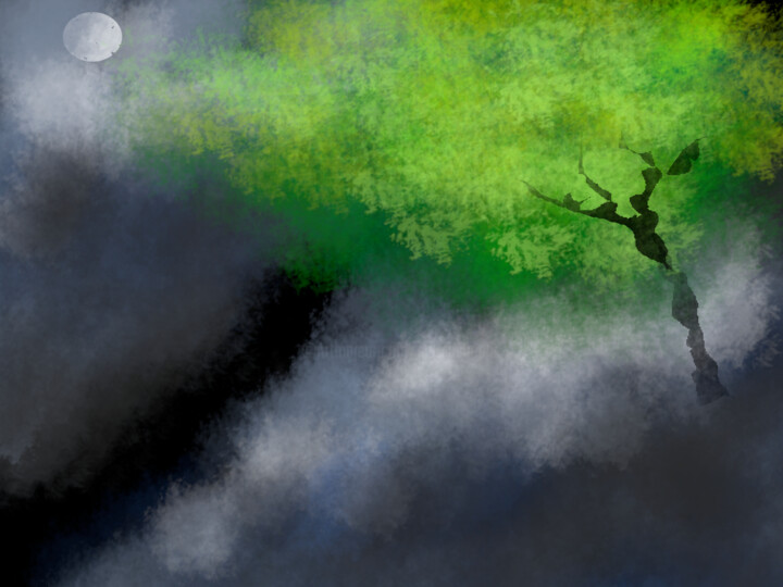 Arte digitale intitolato "Tree And Cloud" da Gerald Shepherd F.F.P.S., Opera d'arte originale, Pittura digitale