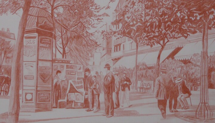 Desenho intitulada "Paris - Le boulevar…" por Gérard Baty, Obras de arte originais, Lápis