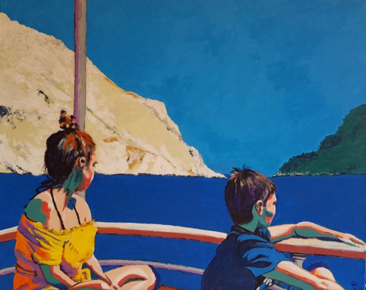 Pintura intitulada "Croisière en Égée" por Gg, Obras de arte originais, Acrílico