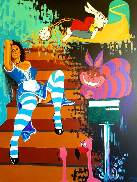 Schilderij getiteld "Marie in Wonderland" door Gg, Origineel Kunstwerk, Acryl