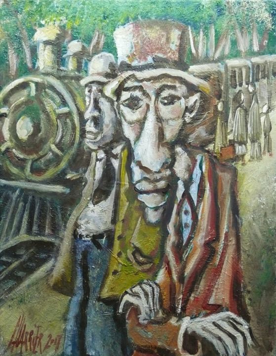 Painting titled "UN PETIT TRAIN" by Gerard Charrier, Original Artwork, Oil