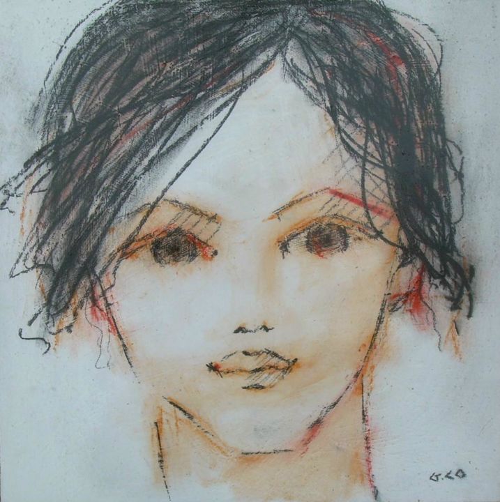 Drawing titled "Visage" by Gérard Cottereau, Original Artwork, Chalk