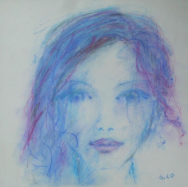 Drawing titled "Visage 19" by Gérard Cottereau, Original Artwork, Chalk