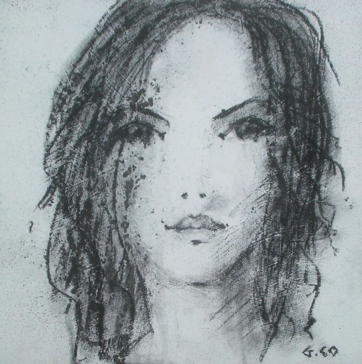 Drawing titled "Visage 1901" by Gérard Cottereau, Original Artwork, Chalk