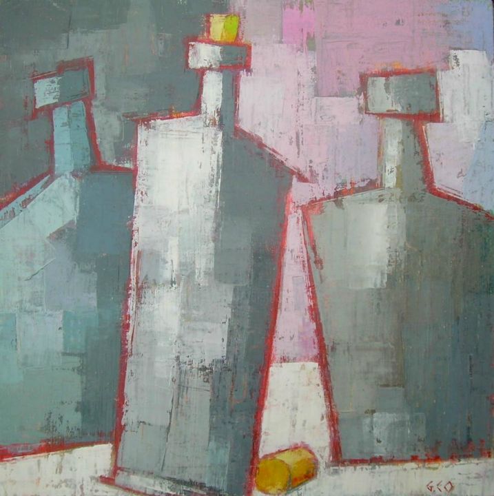 Schilderij getiteld "Bouteilles" door Gérard Cottereau, Origineel Kunstwerk, Olie