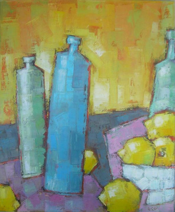 제목이 "Bouteilles et citro…"인 미술작품 Gérard Cottereau로, 원작, 기름