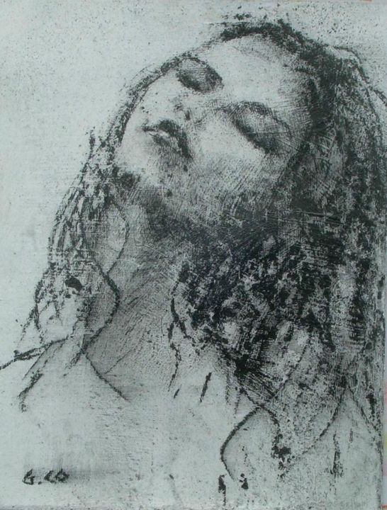 Drawing titled "Visage" by Gérard Cottereau, Original Artwork, Chalk