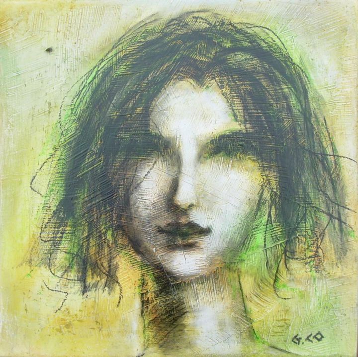 Drawing titled "Visage 14 1" by Gérard Cottereau, Original Artwork, Chalk