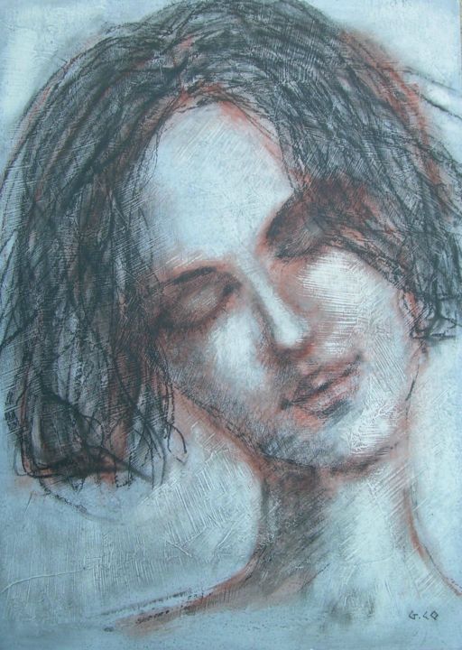 Drawing titled "Visage" by Gérard Cottereau, Original Artwork