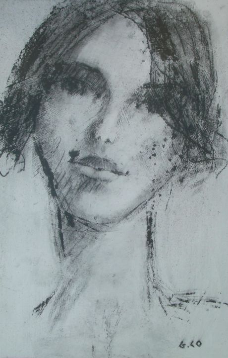 Drawing titled "Visage" by Gérard Cottereau, Original Artwork, Chalk