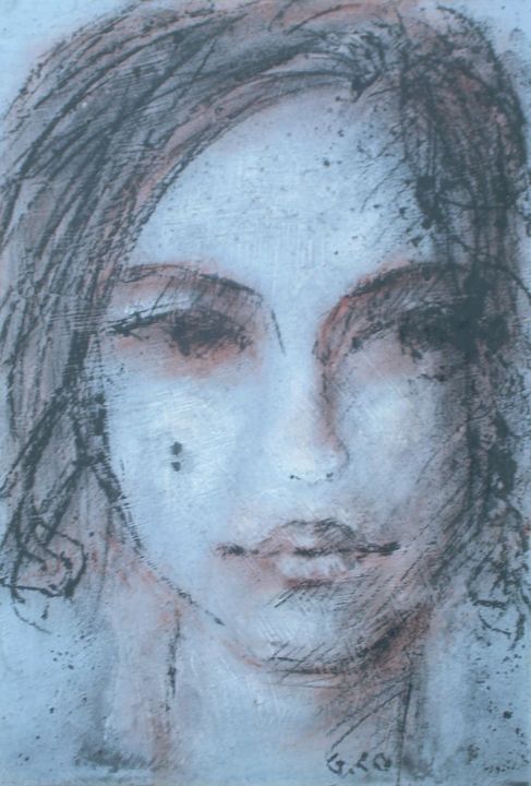 Drawing titled "Visage" by Gérard Cottereau, Original Artwork, Chalk