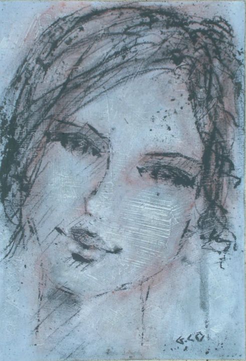 Drawing titled "Visage" by Gérard Cottereau, Original Artwork, Chalk