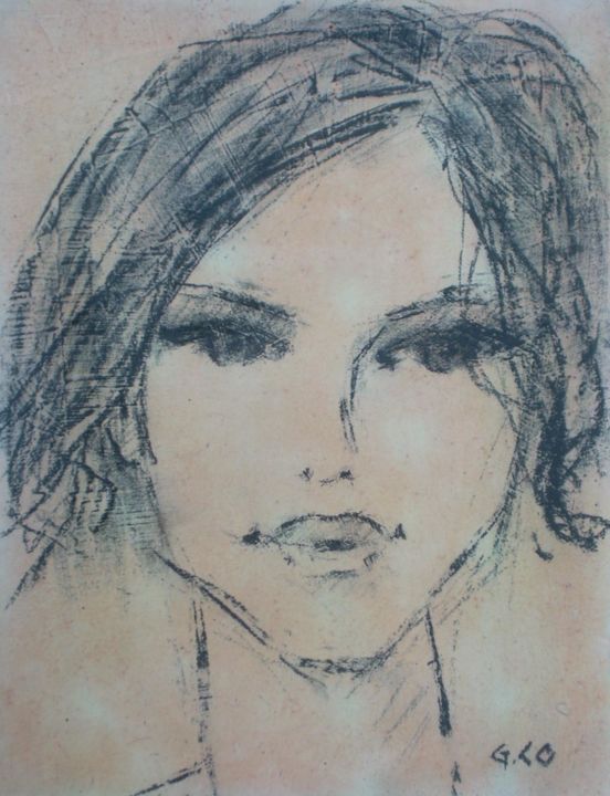 Drawing titled "Visage" by Gérard Cottereau, Original Artwork, Chalk