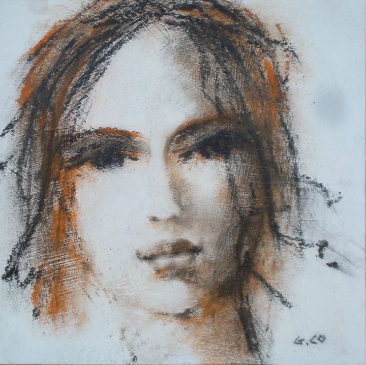 Drawing titled "Visage" by Gérard Cottereau, Original Artwork, Chalk