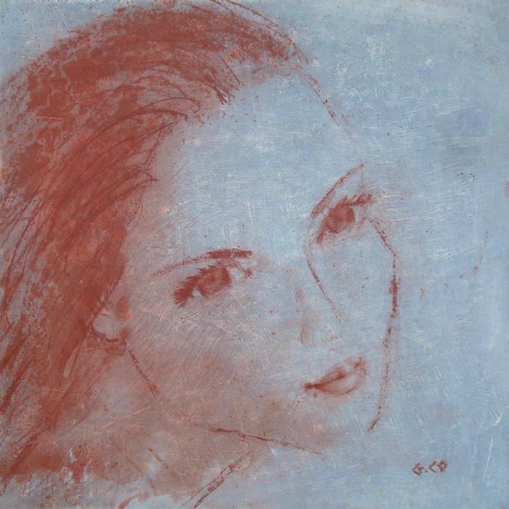 Drawing titled "Visage" by Gérard Cottereau, Original Artwork, Chalk