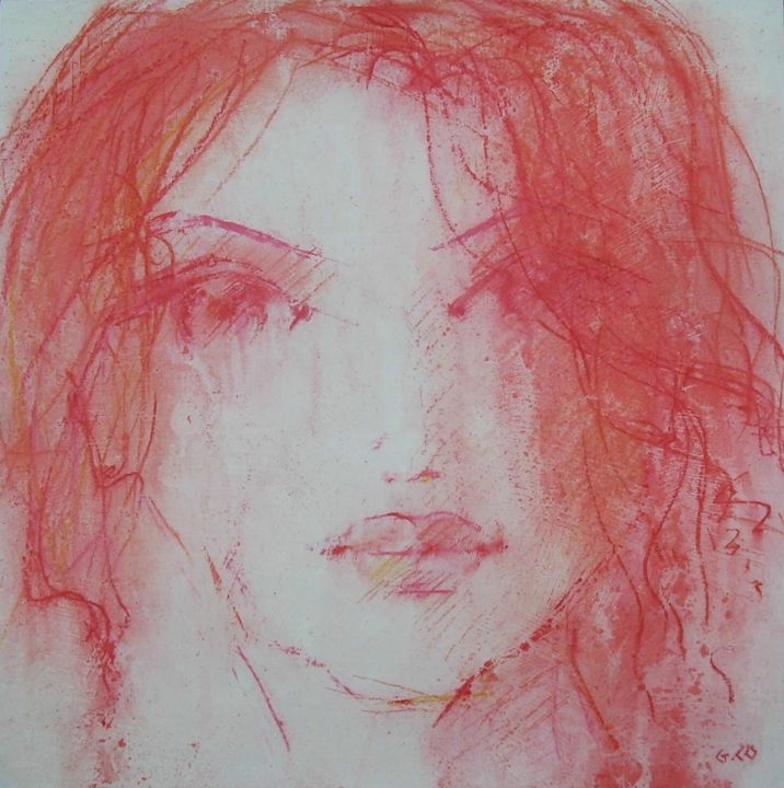 Drawing titled "Visage" by Gérard Cottereau, Original Artwork, Pastel