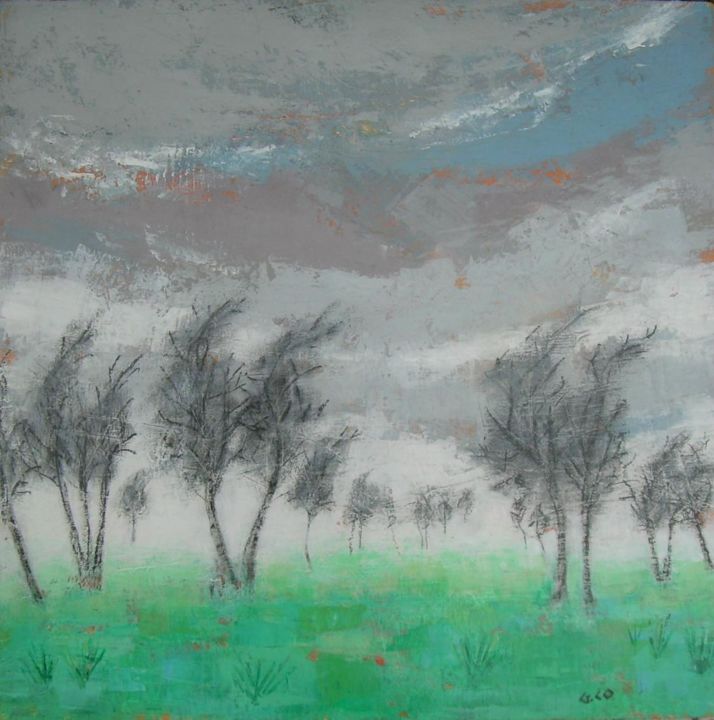 Painting titled "Paysage" by Gérard Cottereau, Original Artwork, Acrylic