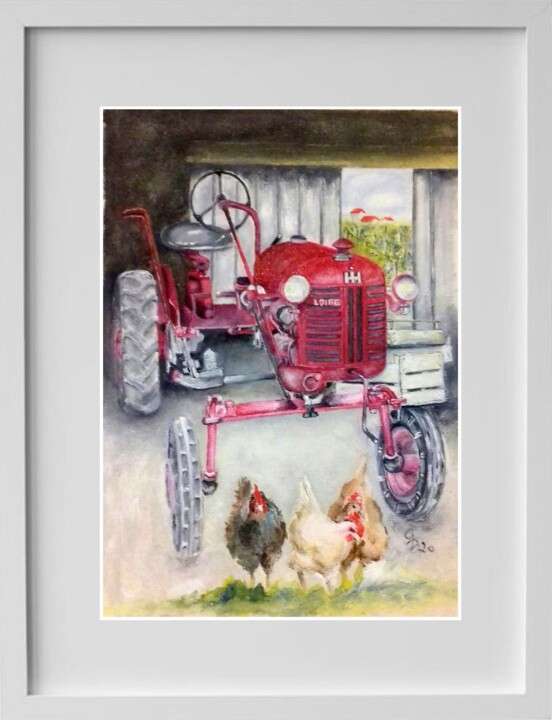 Painting titled "Tracteur MC CORMICK…" by Gerard Dessertine, Original Artwork, Oil Mounted on Cardboard
