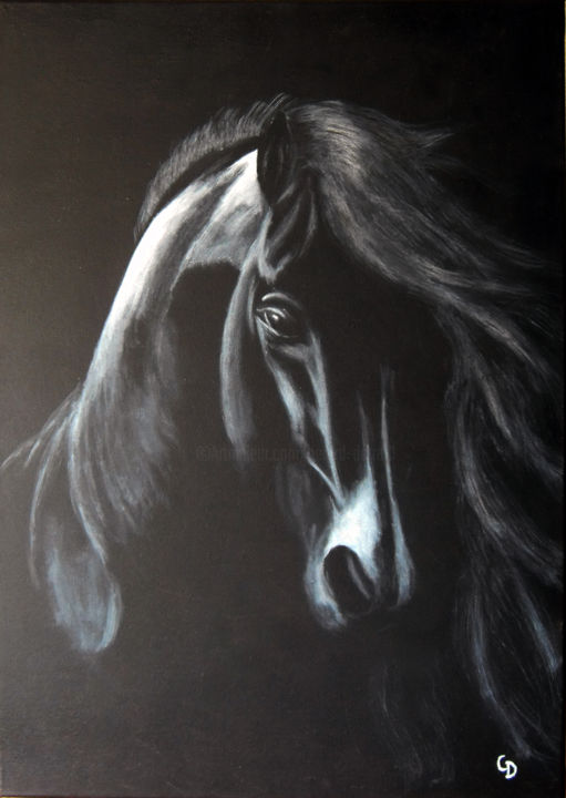 Painting titled "235 - Cheval noir" by Gdlapalette, Original Artwork, Acrylic
