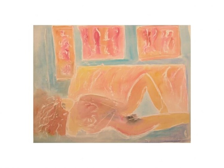 Painting titled "pose couchée" by Gerard Elleboudt, Original Artwork