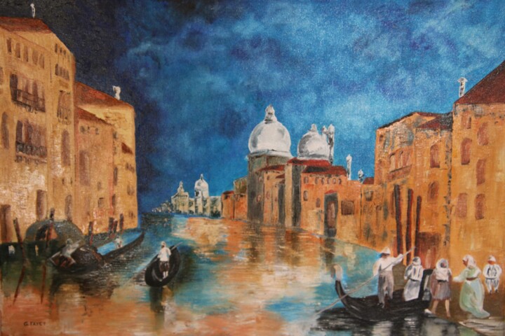 Painting titled "Le Grand Canal à Ve…" by Gerard Fayet, Original Artwork, Oil Mounted on Wood Stretcher frame