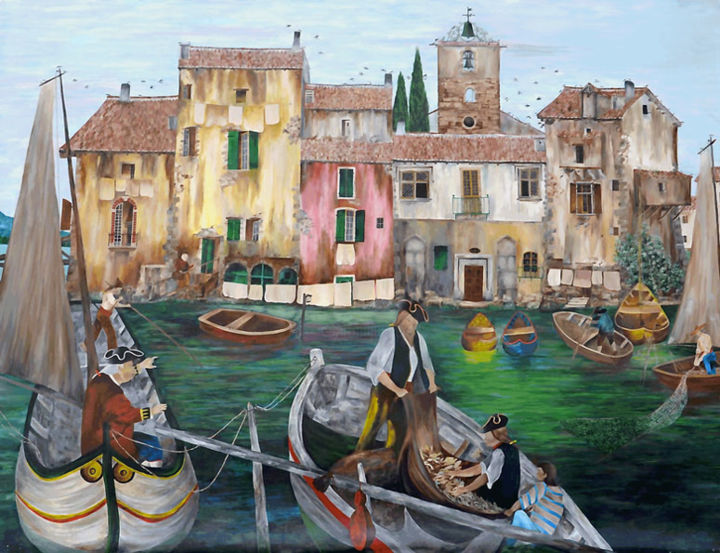 Painting titled "Le port de Martigues" by Gérard Grallié, Original Artwork, Acrylic