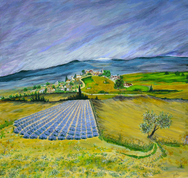 Painting titled "Paysage du Ventoux" by Gérard Grallié, Original Artwork, Acrylic