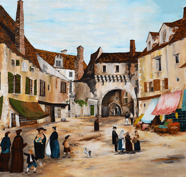 Painting titled "Village de Semur en…" by Gérard Grallié, Original Artwork, Acrylic