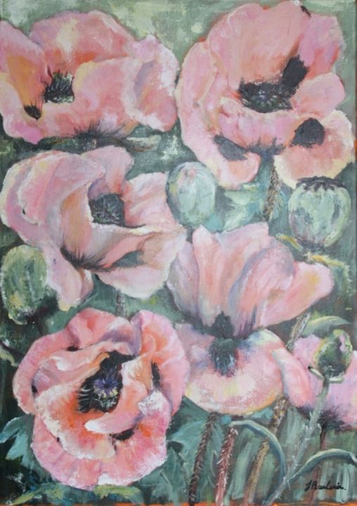 Peinture intitulée "pavots roses" par Josiane Barlerin, Œuvre d'art originale, Acrylique