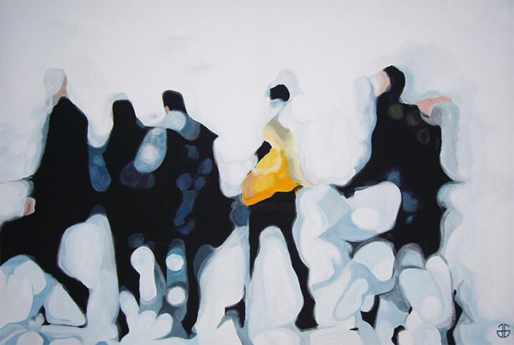 Malerei mit dem Titel "yellow jacket" von Gerard Jouannet, Original-Kunstwerk, Acryl