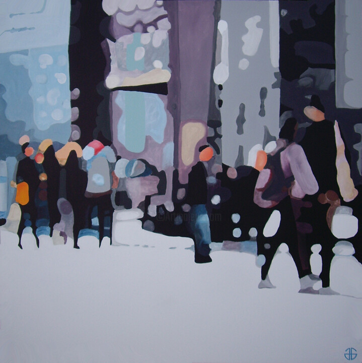 Painting titled "city center" by Gerard Jouannet, Original Artwork, Acrylic Mounted on Wood Stretcher frame