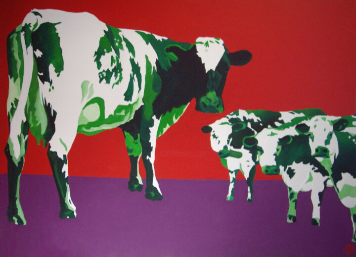 Pintura titulada "les vaches vertes" por Gerard Jouannet, Obra de arte original, Acrílico