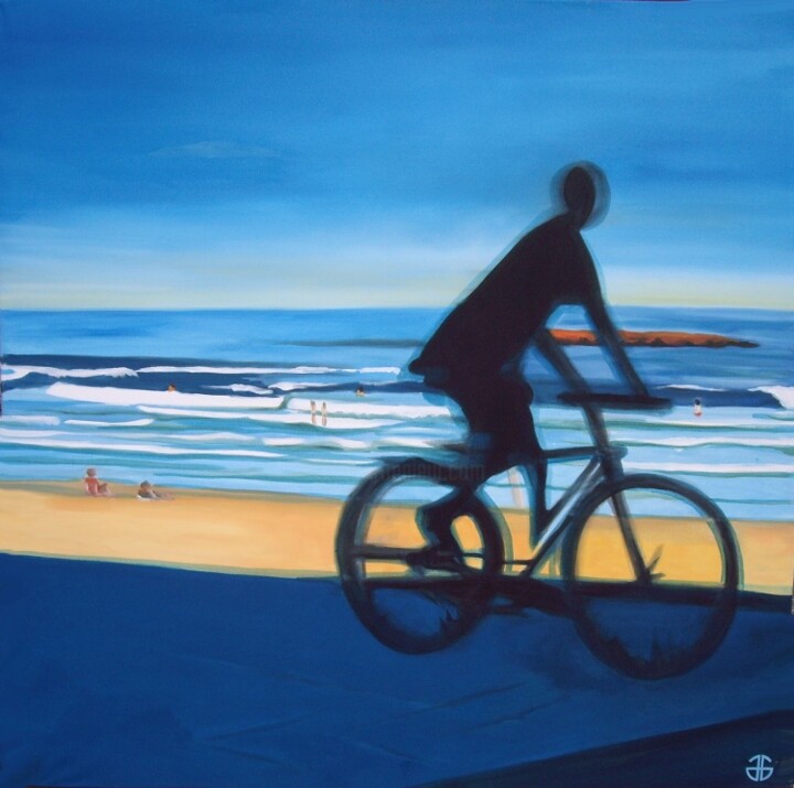 Painting titled "velo-plage" by Gerard Jouannet, Original Artwork, Acrylic