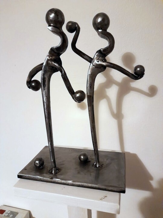 Sculpture intitulée "LES JOUEURS DE BOUL…" par Gerard Lami, Œuvre d'art originale, Métaux