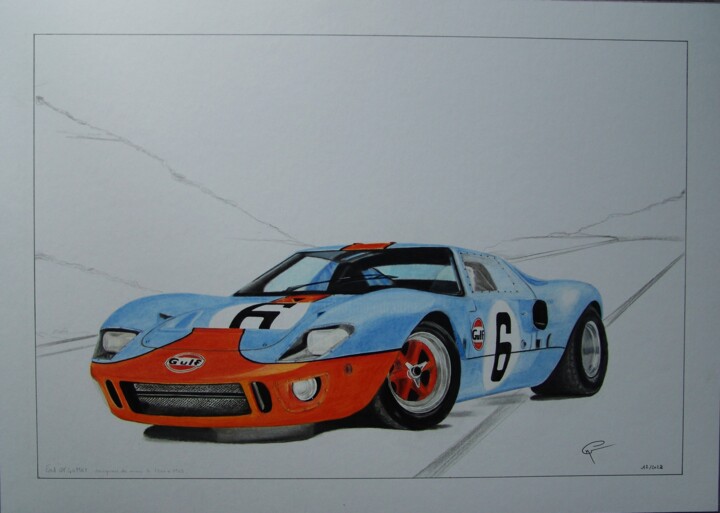 Desenho intitulada "dessin voiture Ford…" por Gerard Marteau, Obras de arte originais, Lápis