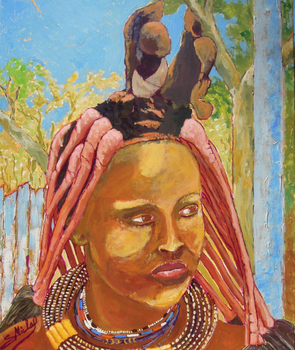 Malerei mit dem Titel "Femme Himba  (souve…" von Gérard Michel, Original-Kunstwerk, Acryl