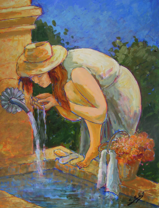 Peinture intitulée "A la claire fontaine" par Gérard Michel, Œuvre d'art originale, Acrylique Monté sur Châssis en bois