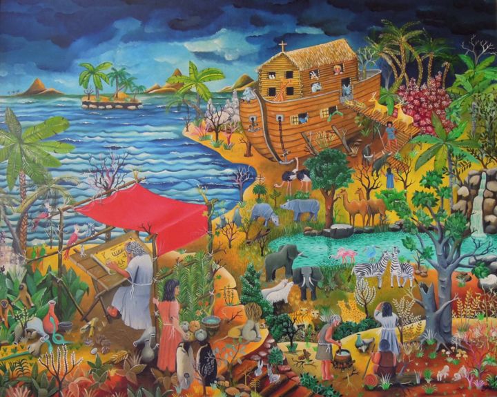 Peinture intitulée "Arche de Noé" par Gérard Michel, Œuvre d'art originale, Huile Monté sur Châssis en bois
