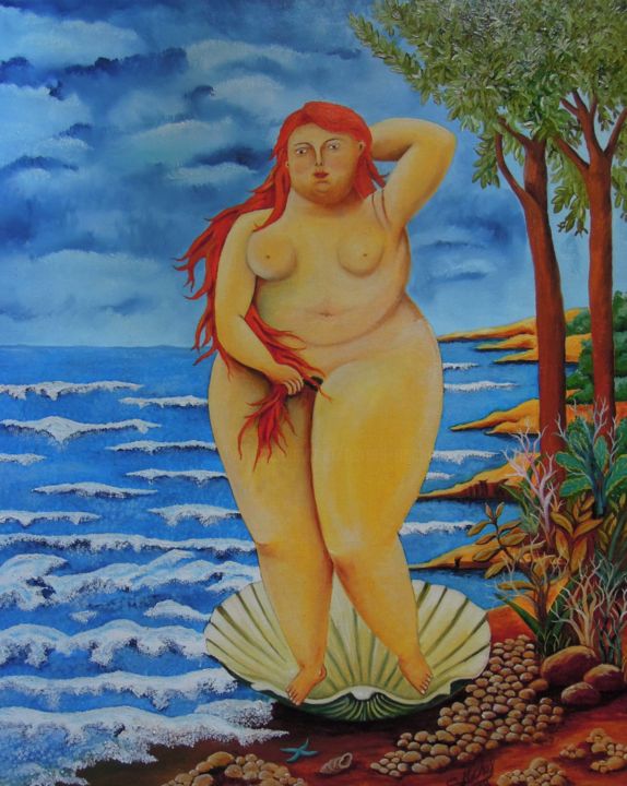 Pintura titulada "La naissance de Vén…" por Gérard Michel, Obra de arte original, Oleo Montado en Bastidor de camilla de mad…