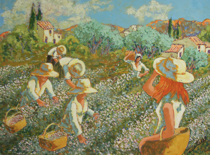 Pintura titulada "ceuillette du jasmi…" por Gérard Michel, Obra de arte original, Acrílico Montado en Bastidor de camilla de…