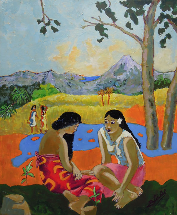 Painting titled "Eama te manao " à q…" by Gérard Michel, Original Artwork, Acrylic Mounted on Wood Stretcher frame