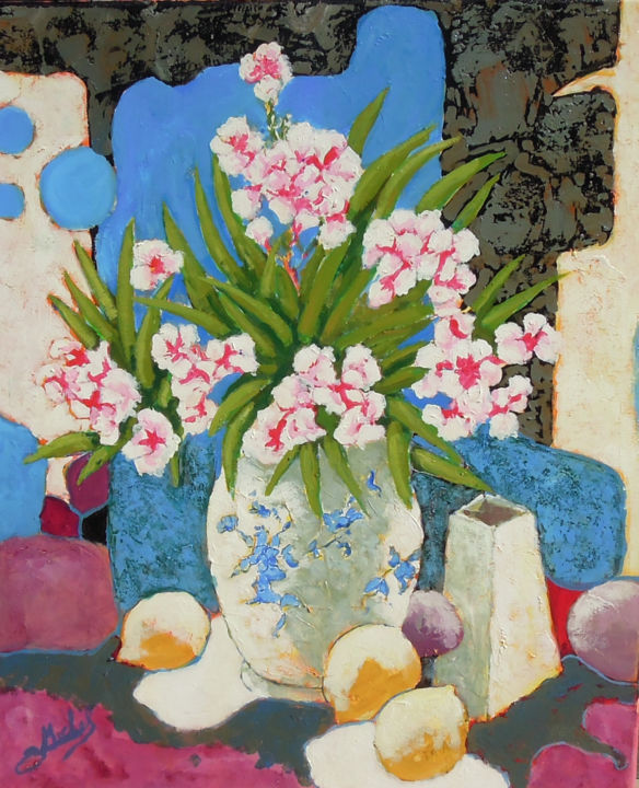 Laurier Rose Painting By Gérard Michel Artmajeur