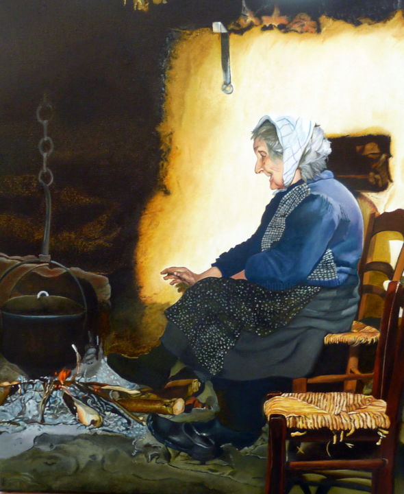 Malerei mit dem Titel "au coin du feu 1" von Gerard Monborren, Original-Kunstwerk, Öl