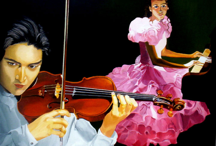 Malerei mit dem Titel "violoniste 2" von Gerard Monborren, Original-Kunstwerk, Öl