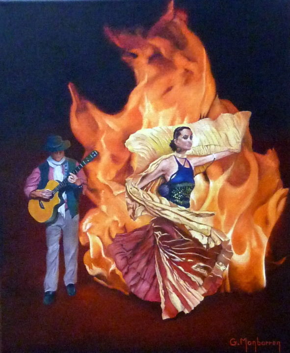 Картина под названием "flamenco 1" - Gerard Monborren, Подлинное произведение искусства, Масло