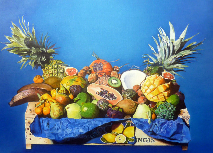 Painting titled "fruits exotiques" by Gerard Monborren, Original Artwork, Oil