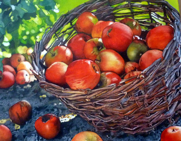 Peinture intitulée "pommes rouge reserve" par Gerard Monborren, Œuvre d'art originale, Huile