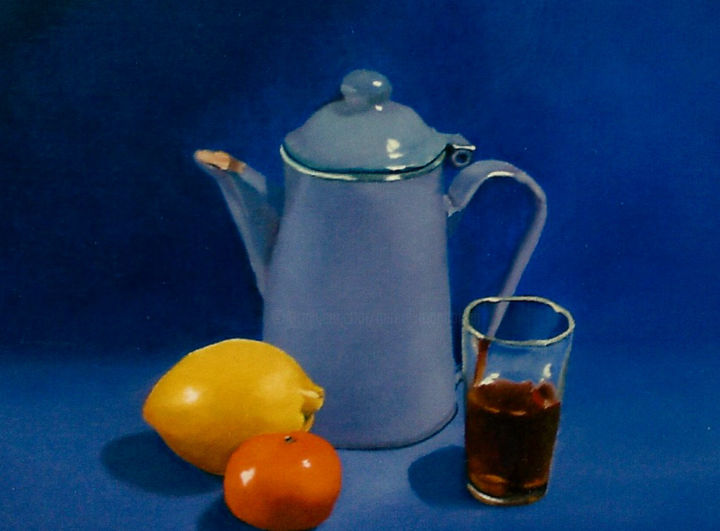 Painting titled "pot bleu" by Gerard Monborren, Original Artwork, Oil
